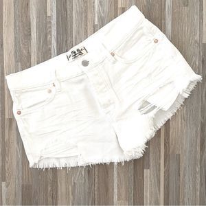 FREE PEOPLE White Denim Cut Off Shorts